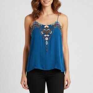 Matthew Williamson Beaded Blue Sleeveless Tank Top Size 8 Small b113
